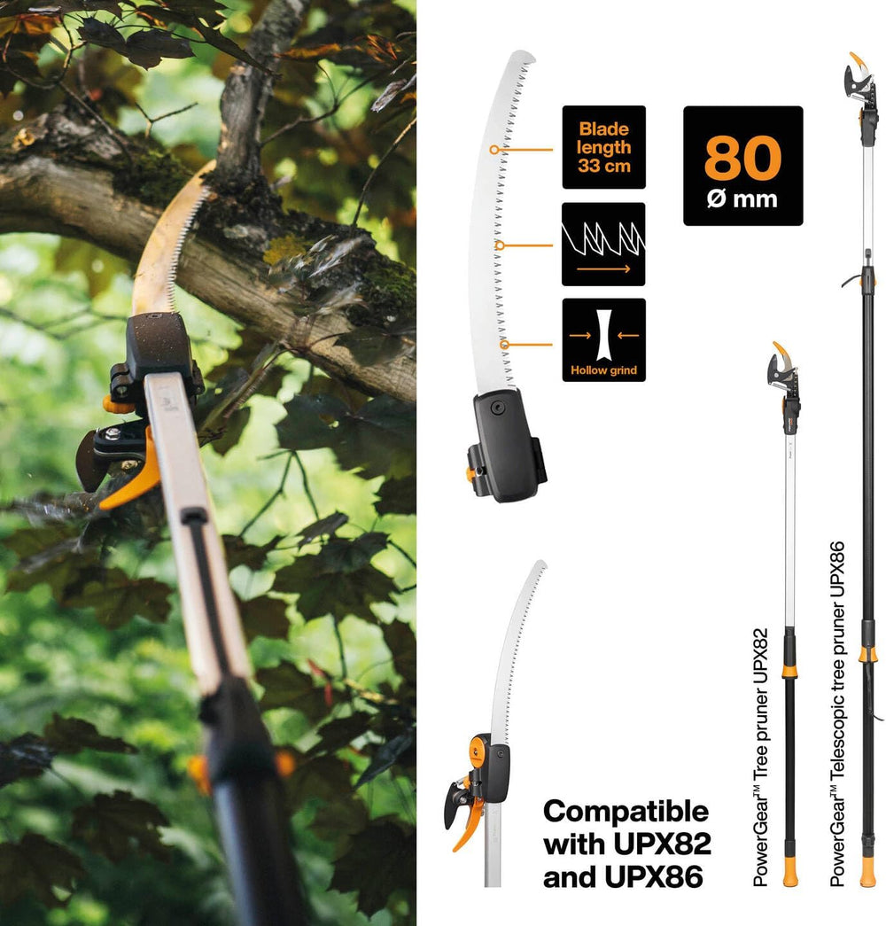 Fiskars Coupe-Branches Multifonctions Télescopique, pour Bois vert et Rameaux, Revêtement antiadhésif, Lame en acier/manche en aluminium, longueur 2,4 - 4 m, noir/orange, UPX86, 1023624
