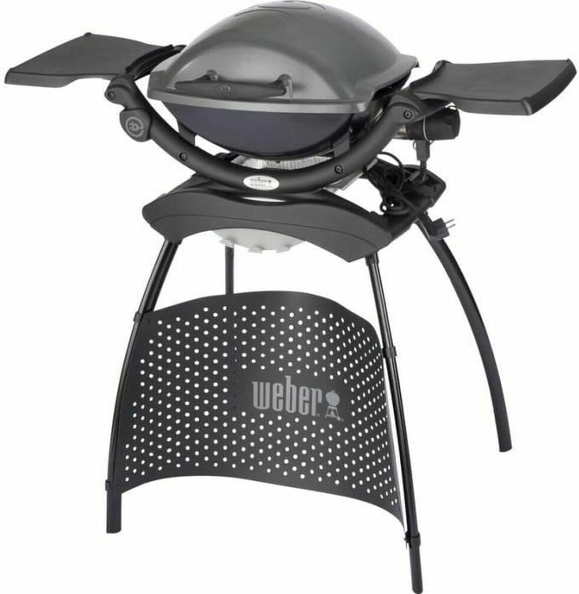 Weber Q1400 Barbecue électrique avec support, surface de cuisson 43 x 32 cm, nomade, grille en fonte émaillée divisée en 2 parties, couvercle et cuve en fonte d'aluminium - Gris foncé (52020853)