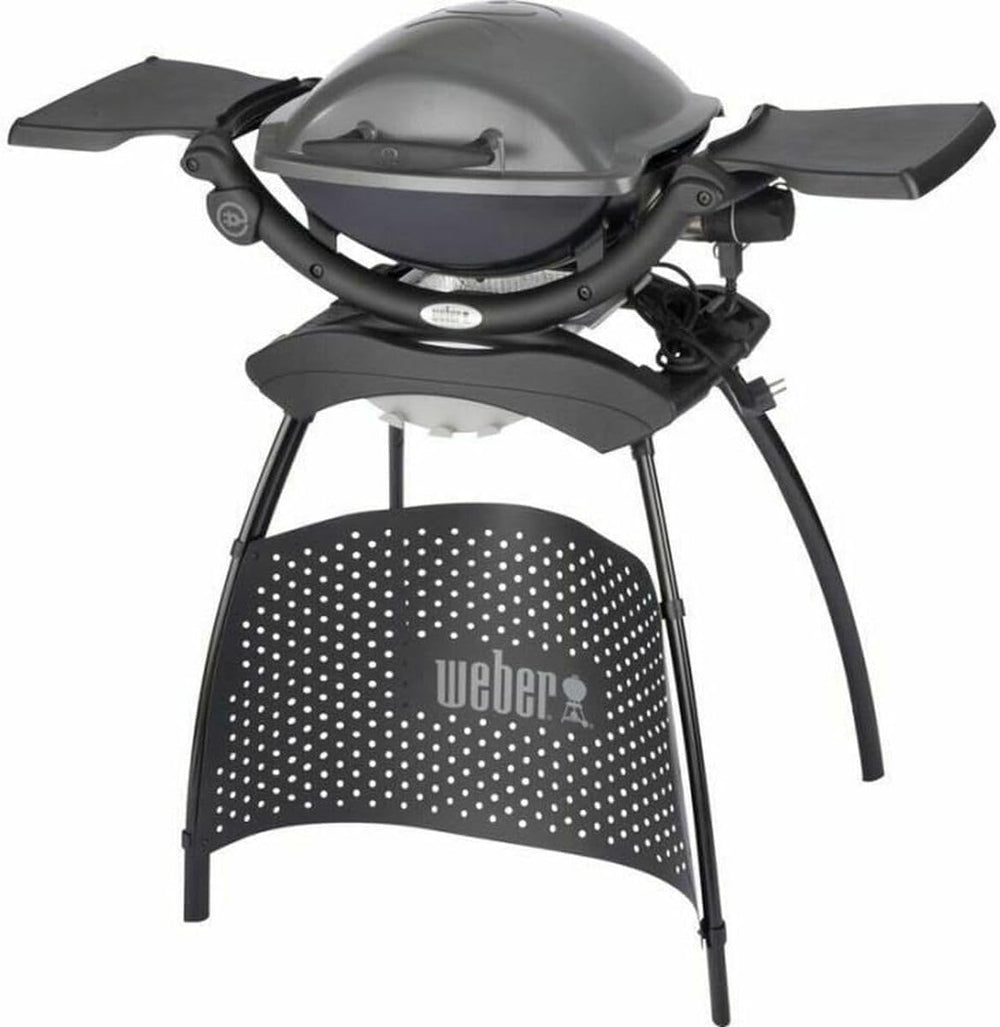 Weber Q1400 Barbecue électrique avec support, surface de cuisson 43 x 32 cm, nomade, grille en fonte émaillée divisée en 2 parties, couvercle et cuve en fonte d'aluminium - Gris foncé (52020853)