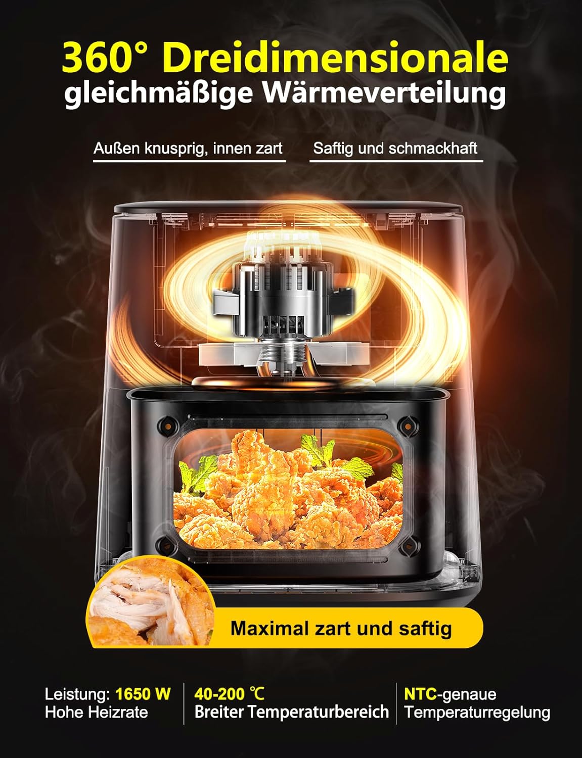 9L Dual Zone Air Fryer avec Fenêtre de Visualisation, Friteuse sans Huile avec 2 Tiroir, 9-in-1 Programmes de Cuisson, Écran Tactile, Fonction Rendez-vous, Faible en Grasses, Va au Lave-vaisselle