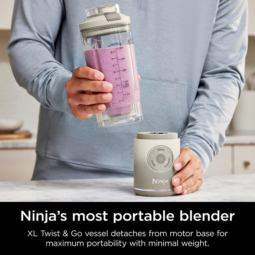 Ninja Blast Max, Portable Blender + Twist & Go, Personal Smoothie, Blend, Ice Crush, 3 Programs, Cordless, 22 oz removable Vessel, Dishwasher Safe, Leakproof, Pink, BC251PK