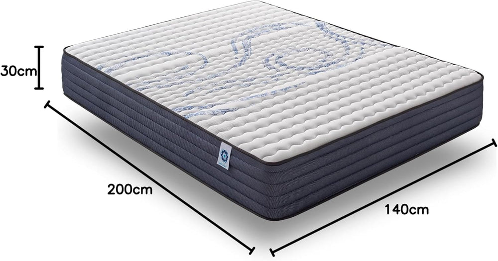 NATURALEX - Matelas PerfectSleep 180x200 - Épais 30 cm - Soutien Mousse à mémoire de Forme - Accueil Blue Latex - Confort Ferme - Respirant - 7 Zones - Réversible - Haute Densité - Fabriqué en Europe