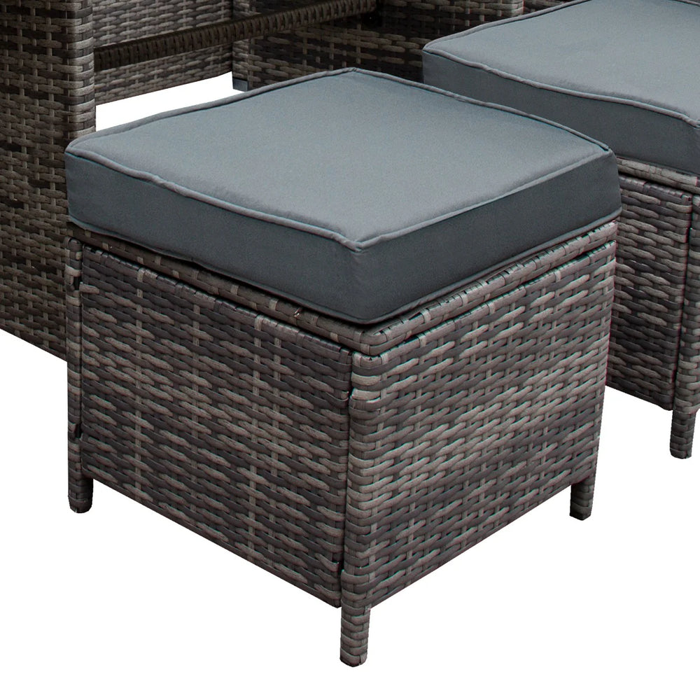Salon de Jardin 9 personnes & Coffre de Rangement en Rotin – Gris Jardi