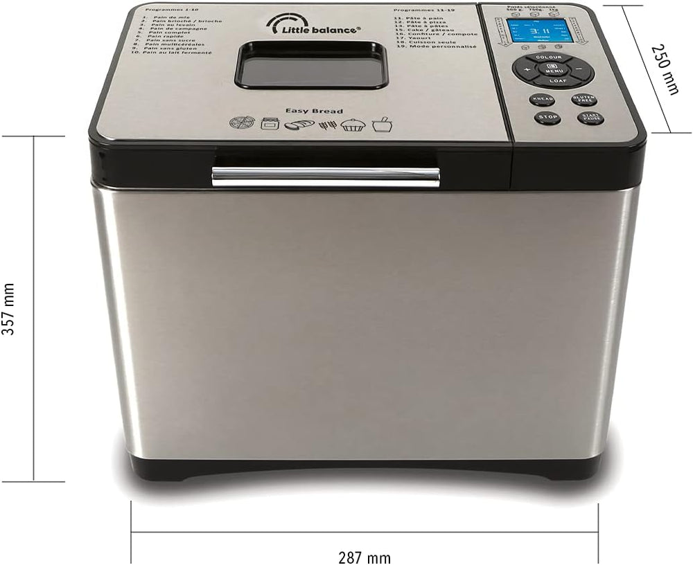 Little balance 8398 Easy Bread, Bread maker, baguettes, buns, 19 programs, Up to 1 kg, All Stainless Steel