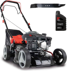 Scheppach Tondeuse à Gazon Thermique MS150-42 | Autotractée - 3,7 CV | Largeur de Coupe 42cm | Raccord Rapide de Nettoyage | Panier 45L | Hauteur - 7 Niveaux | Lame supp. + Huile Incluse