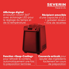 SEVERIN Sorbetière 2-en-1 Compacte 135 W, Sorbetière électrique et yaourtière d'une capacité 1,2 L, Machine à glace avec livre de recettes, noir, EZ 7407