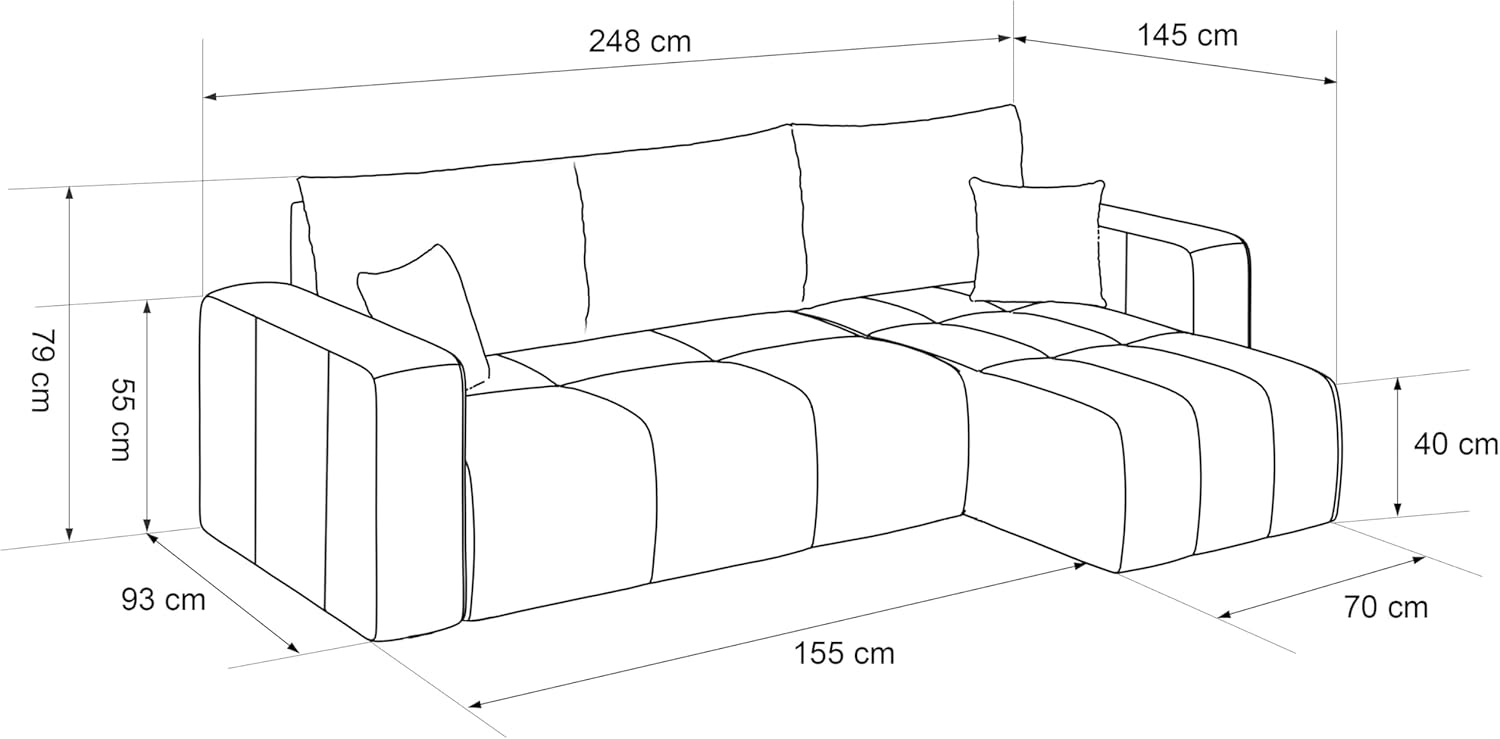 GREKPOL Canapé d'angle Convertible 145x248 à Gauche ou à Droite - Canapé 3 Places Convertible Beige avec Espace de Rangement