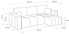 GREKPOL Canapé d'angle Convertible 145x248 à Gauche ou à Droite - Canapé 3 Places Convertible Beige avec Espace de Rangement