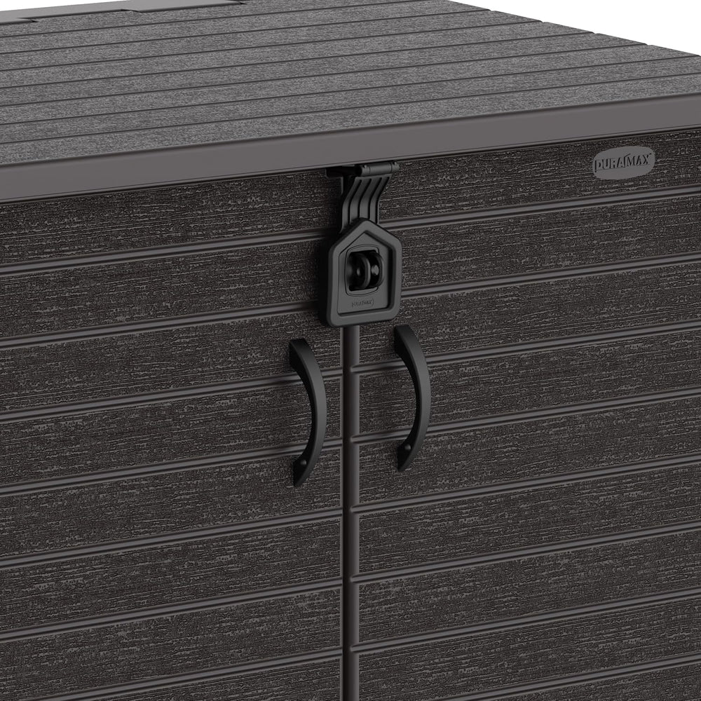 Duramax StoreAway 1200L Plastic Garden Shed/ Flat Lid, Outdoor Storage Shed, Wheelie Bin Hideaways, Wheelie bin box, Durable Construction, Ideal for Bikes, BBQs & 2x 240L Bins, 145x85x125 cm, Brown