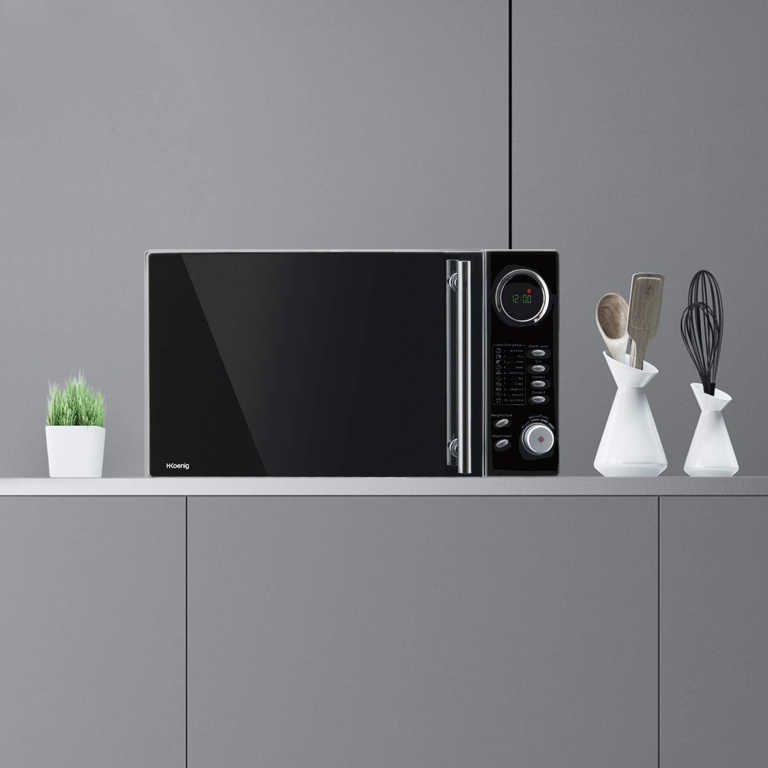 H.Koenig Microwave Oven Grill 2 in 1 VIO9, 25L, 27cm Turntable, 10 Cooking Modes up to 1000W, Defrosting, Combined Cooking, LCD Display [Energy Class A+]