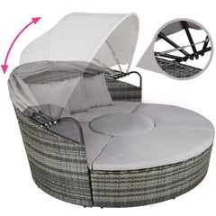 Bain de soleil transat meuble jardin rond modulable gris 2208062