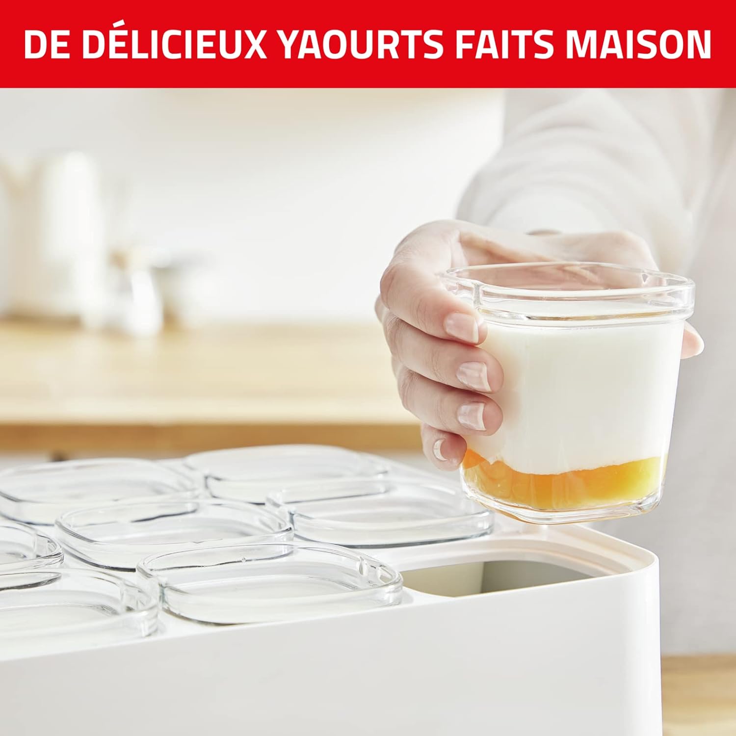 Seb Yogurt Maker 12 Jars, Glass Jars 140 ml, 5 Automatic Programs, BPA-Free, Compact, Homemade Yogurt & XF101001 Delices Box Box 1 L Tray White Yogurt-Cheese with Drainer