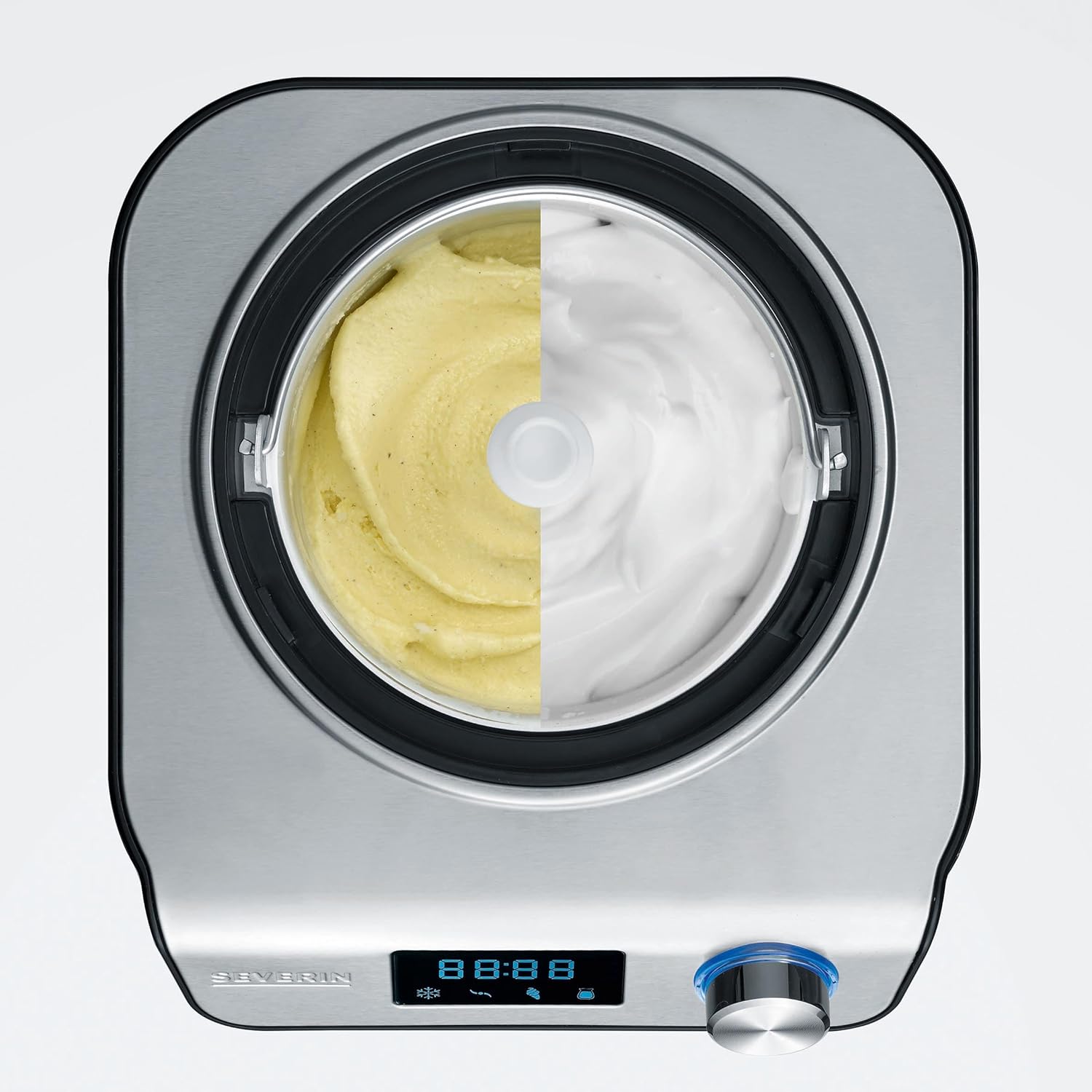 SEVERIN Sorbetière 2-en-1 Compacte 135 W, Sorbetière électrique et yaourtière d'une capacité 1,2 L, Machine à glace avec livre de recettes, noir, EZ 7407