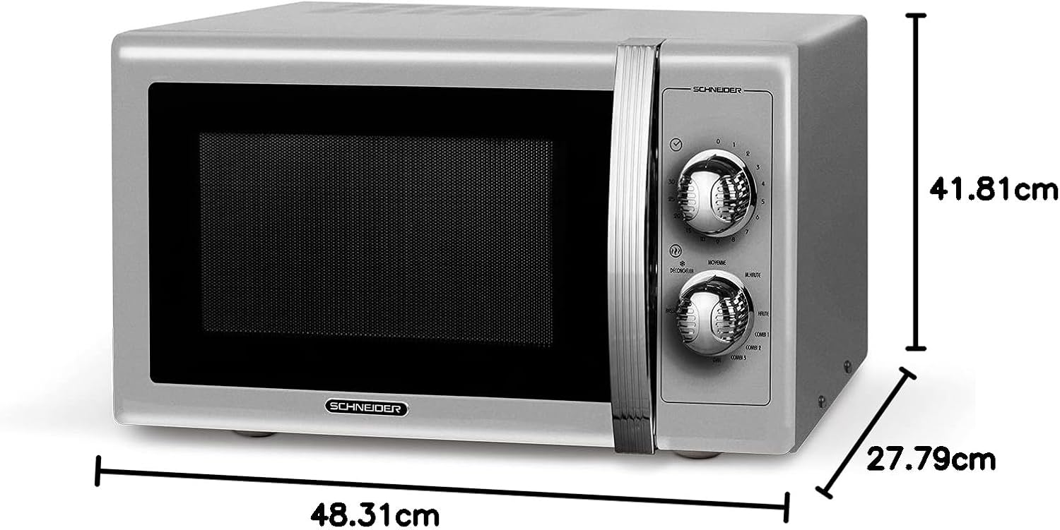 SCHNEIDER - SMW25VMS - Microwave - Grill - 25 liters - 900 watts - Vintage - Timer - Silver
