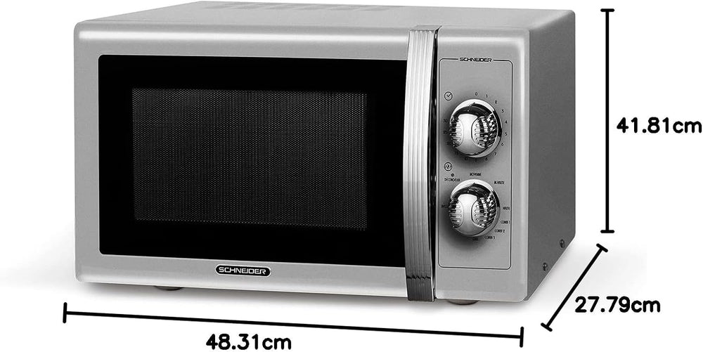 SCHNEIDER - SMW25VMS - Microwave - Grill - 25 liters - 900 watts - Vintage - Timer - Silver