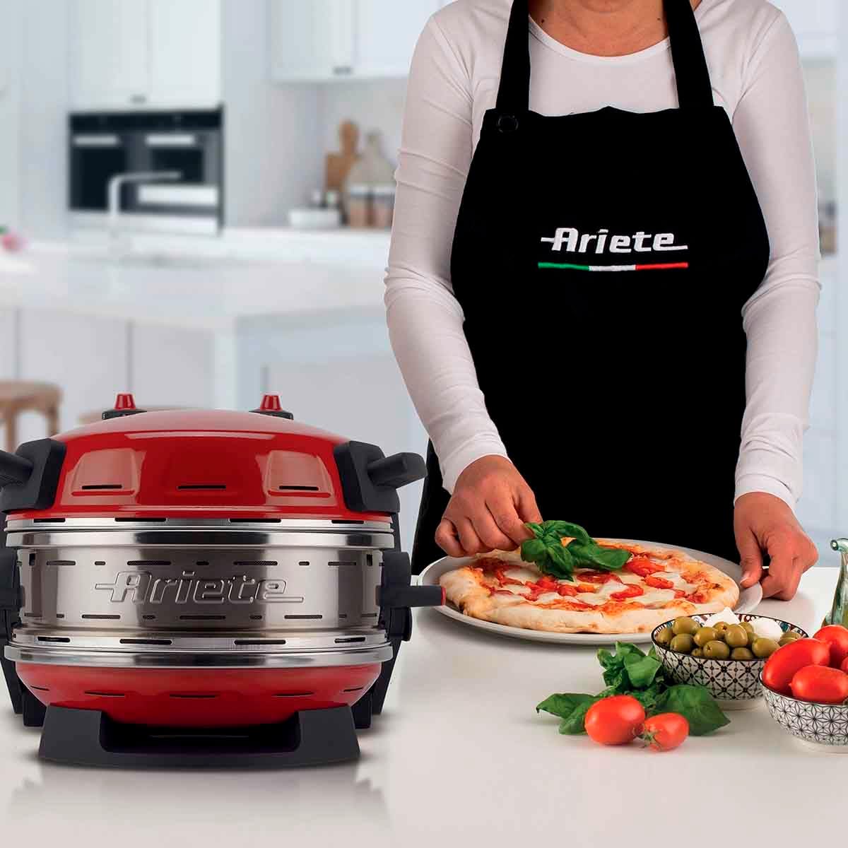 Ariete Pizza Oven 918, Pizza 4 Minutes, 5 Cooking Levels, Refractory Plate for Heating, Wooden Blades Included, Maximum Temperature 400°C, 1200W, White