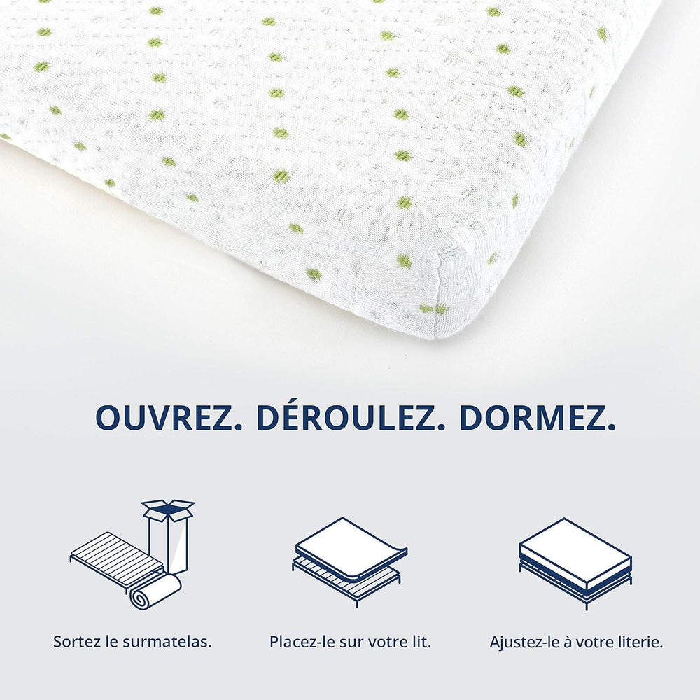 ViscoSoft - Surmatelas 160 x 200 Mémo, Surmatelas 160 x 200 memoire de Forme 5cm avec Aération Optimale et Mousse Haute Densité 50kg/m³, Housse Bambou Lavable, Surmatelas 160x200 Confort Moelleux