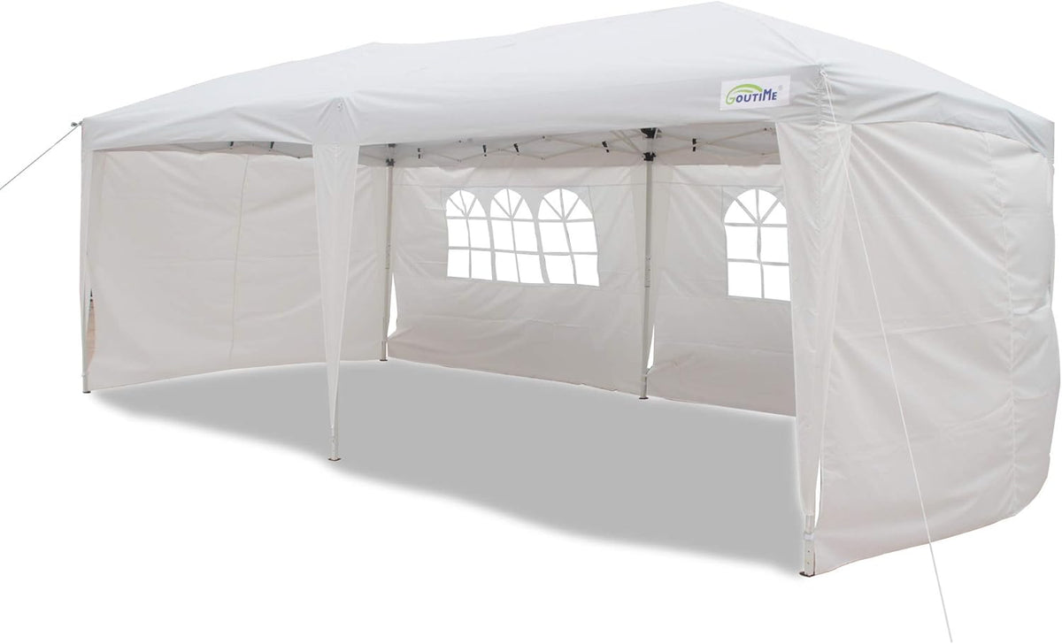 Goutime tonnelle Pliante 3x6,Pop up canopée Gazebo Tente de fête,4 Murs détachables Même Sac à roulettes,abri de Jardin Exterieur,Tente de réception（Blanc）
