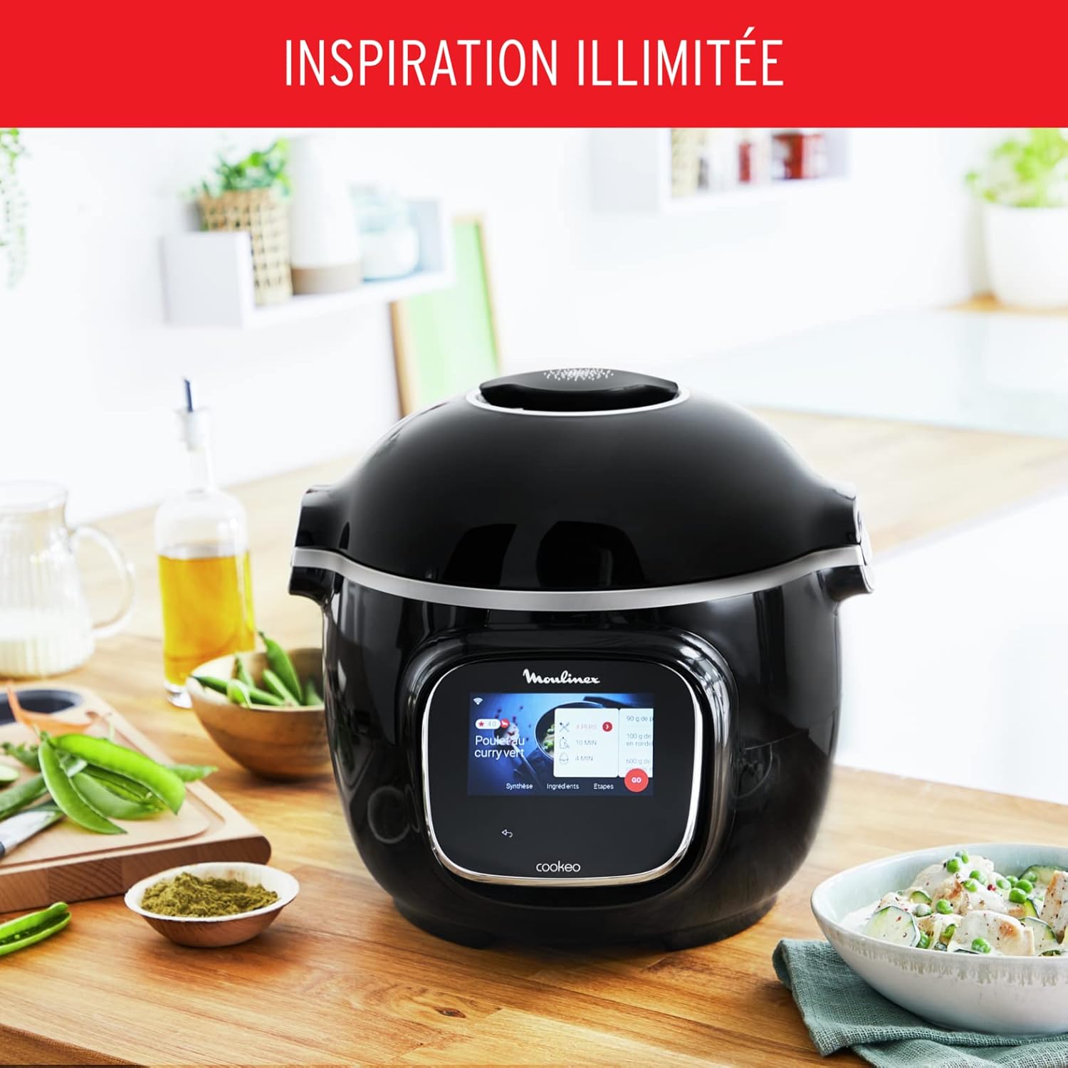 Moulinex Cookeo Touch Wifi Multicuiseur intelligent, Cuve 6 L, Haute pression, Guide pas à pas, 250 recettes intégrées, Application Moulinex CE902800, Noir
