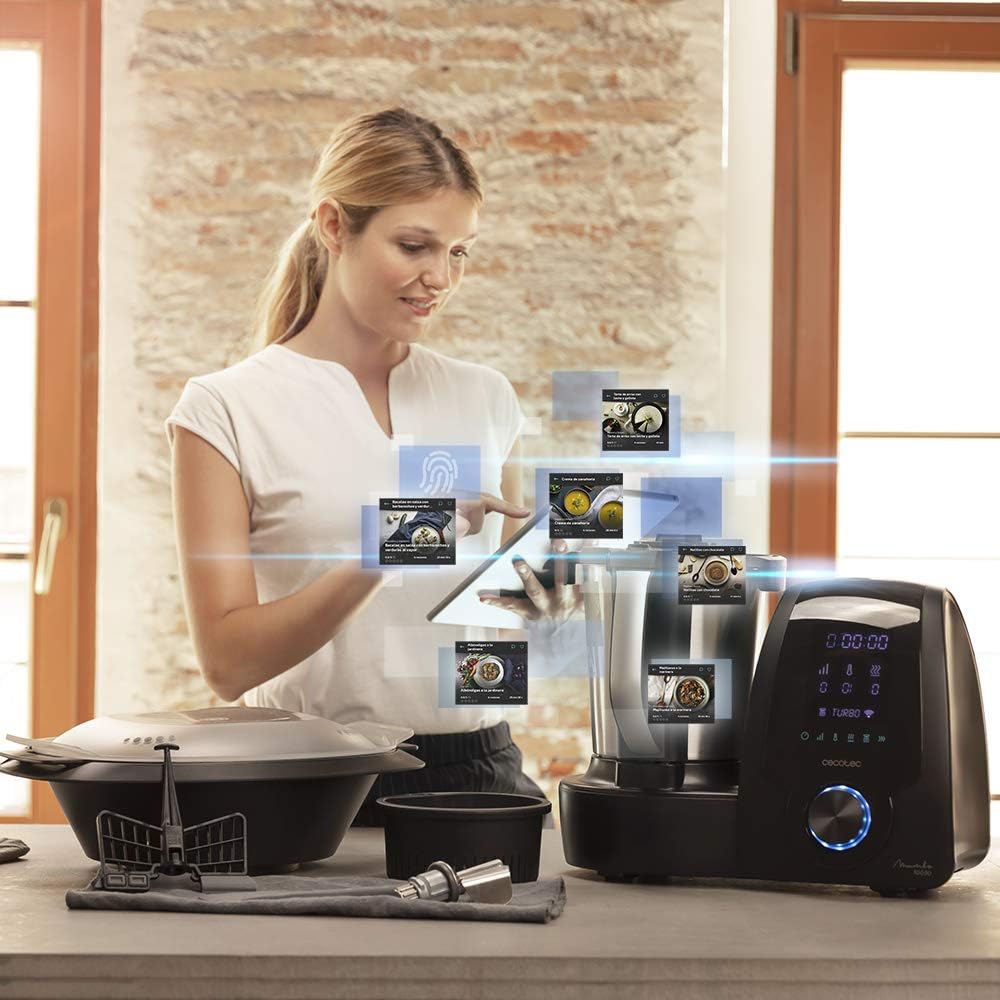 Cecotec Robot de Cuisine Mambo Black. 23 Fonctions, 10 Niveaux de Température, 1700W, 2,5 kg de Pâte, Cruche de 3,3L, 10 Vitesses, Minuterie, Température Réglable de 37 °C à 120 °C