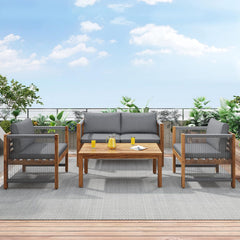 Zepneiy Salon de Jardin, Salon de Jardin 4 Personnes, avec canapé, Table Basse et Coussins, Housse en Tissu déhoussable et Lavable, Noir (Coussins d'assise Inclus)
