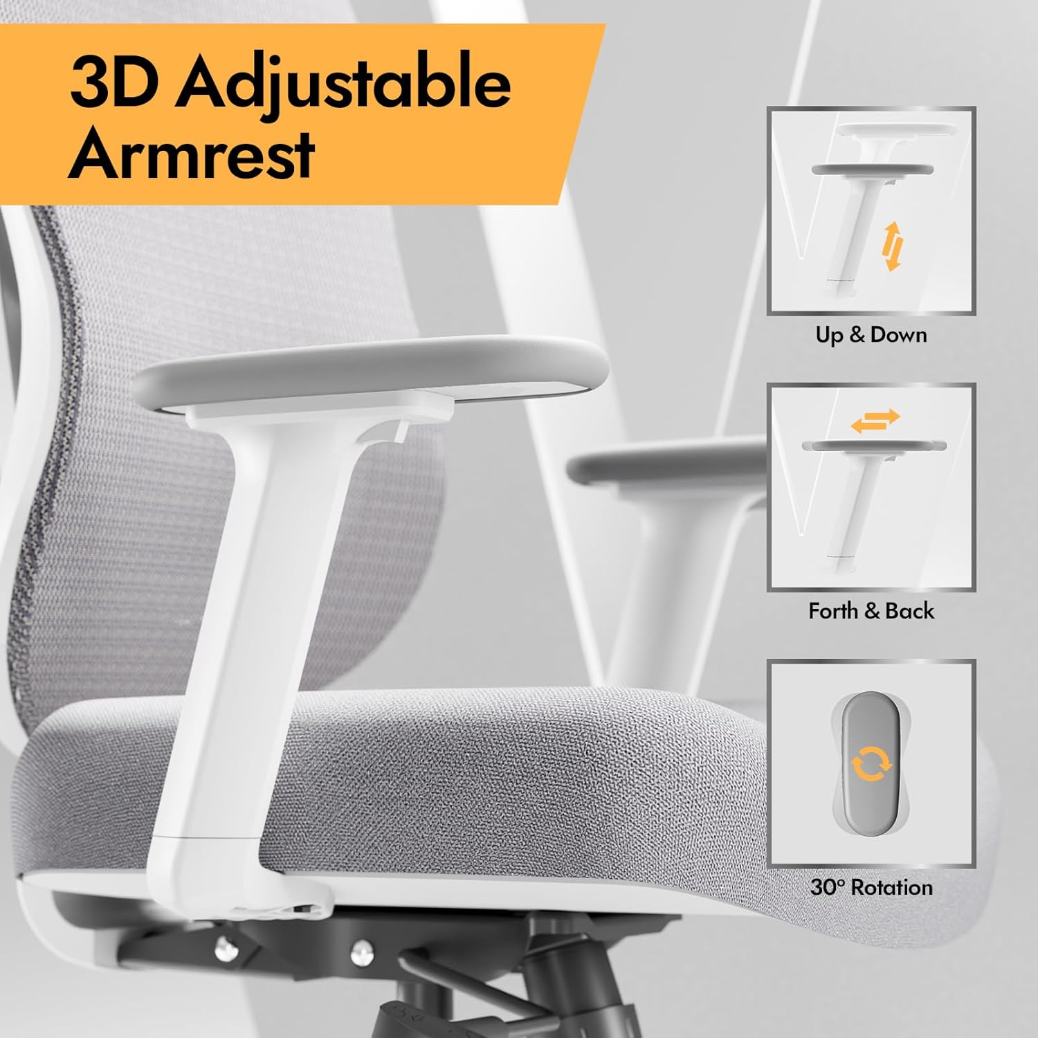HOLLUDLE Chaise de Bureau Ergonomique avec Support Lombaire 3D & accoudoirs 3D réglables – Design en V du Dos, Fauteuil de Bureau Confortable pour Bureau et Maison, Blanc