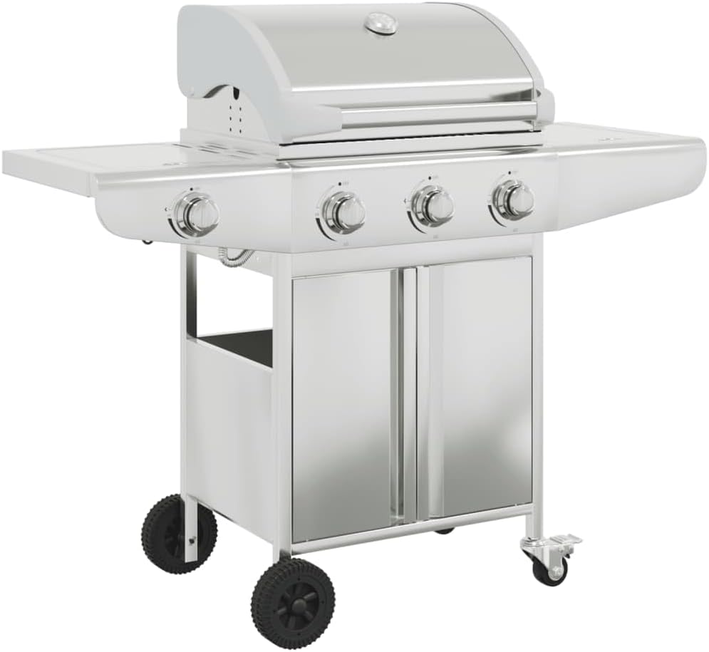Furniture Select-Barbecue à gaz avec 4 brûleurs en acier inoxydable Argenté
