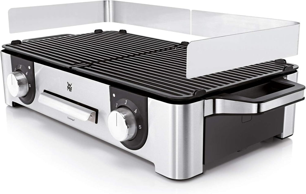 WMF Master-Grill électrique, 2400W, Grande surface 28x50cm, Revêtement antiadhésif, Plaques amovibles compatibles lave-vaisselle, Inox 18/10 Cromargan, Lono 0415280011