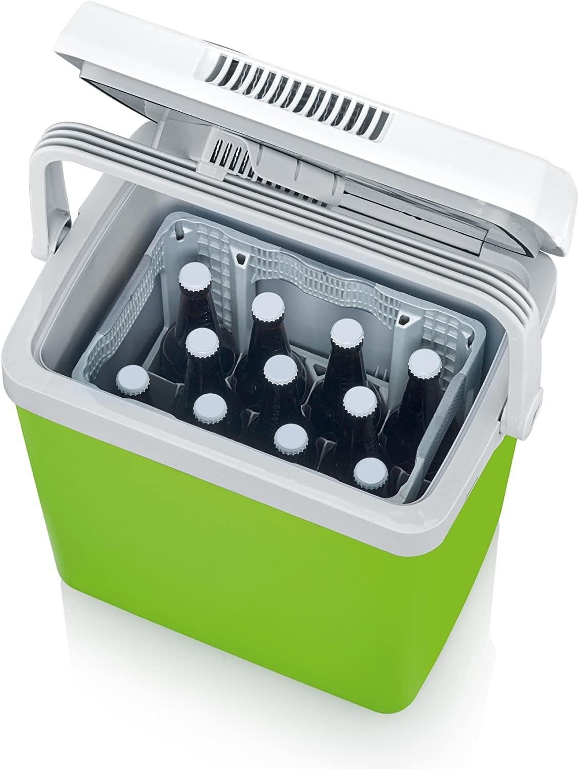 SEVERIN KB 2922 Electric Cooler (19 L) with Cooling and Keep Warm Function, Car Cooler with 2 Connections (Power Supply and Cigarette Lighter), Cool Box Green/Grey
