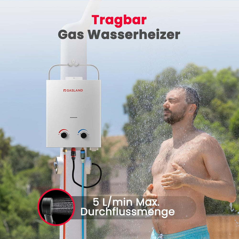 GASLAND AS132 Chauffe-eau instantané au gaz 5 l - 50 mbar - Chauffe-eau GPL - Pour camping-car, camping, douche, lavage de cheval