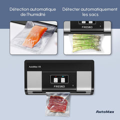 FRESKO Automatic Vacuum Sealer Machine, 140 Watts, Hands-Free Vacuum Machine, Dry/Wet Detection, 2 Roll Bag, Built-in Cutter and Bag Storage (AutoMax V8)