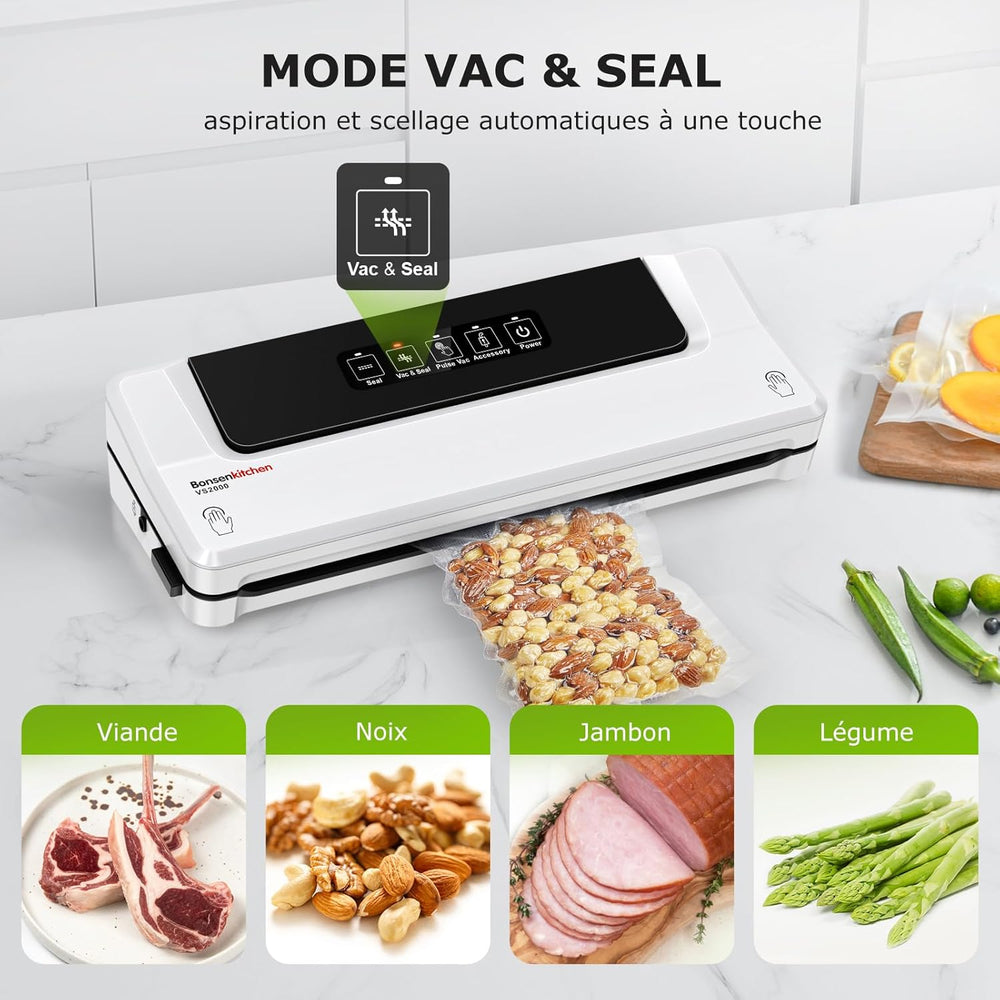 Bonsenkitchen Machine Sous Vide Alimentaire - Appareil de Mise Sous Vide pour La Cuisson Sous Vide et La Conservation des Aliments Frais, Y 40 Compris Les Sacs Sous Vide