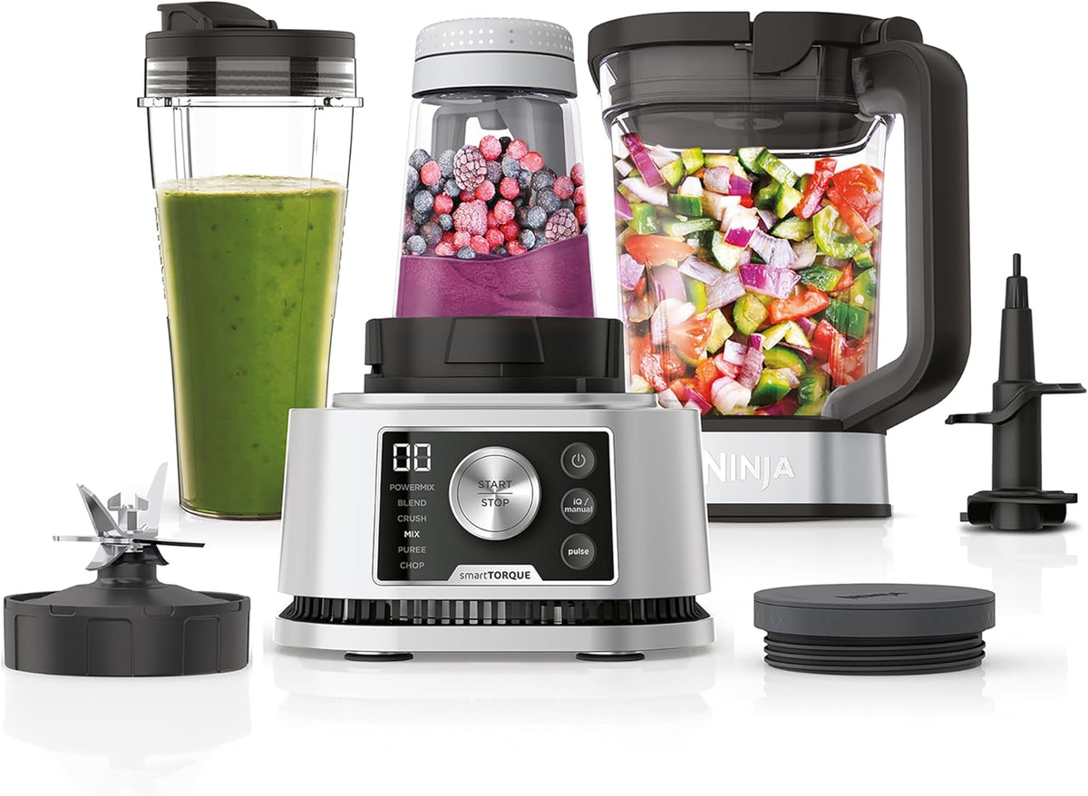 Ninja Foodi Power Nutri Blender 3-in-1 Blender for Smoothie Bowls, Thick Spreads and Iced Drinks, Automatic Programs, 2.1 L, 700 ml and 400 ml, 1200 W, Silver CB350EU