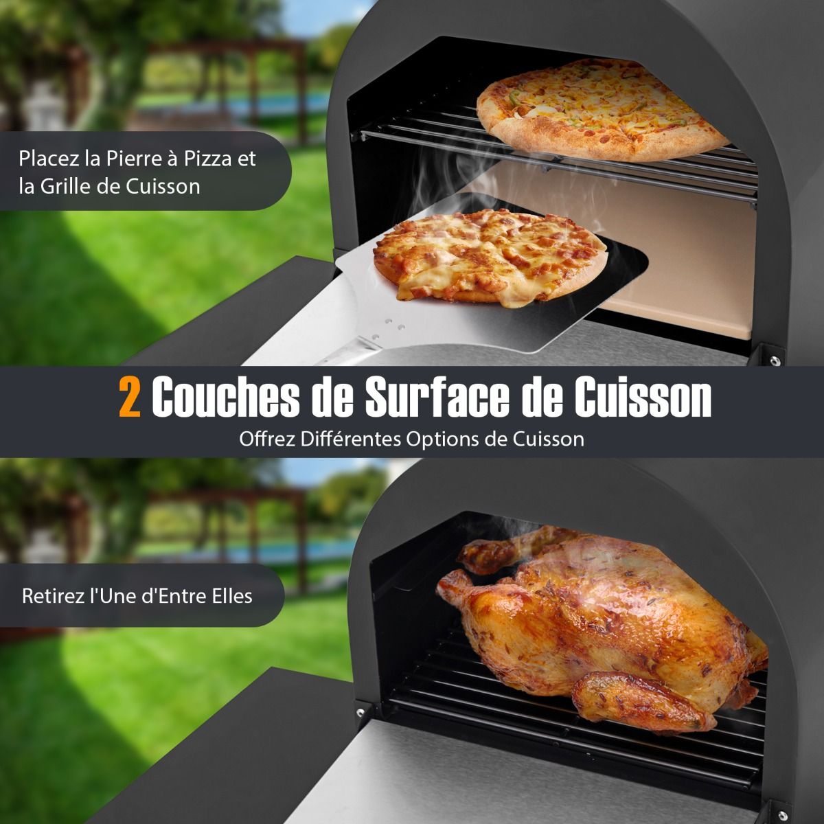 Four à Pizza au Feu de Bois d'Extérieur Housse en Tissu Oxford Pierre à Pizza de 31 cm Pelle à Pizza Grille de Cuisson -