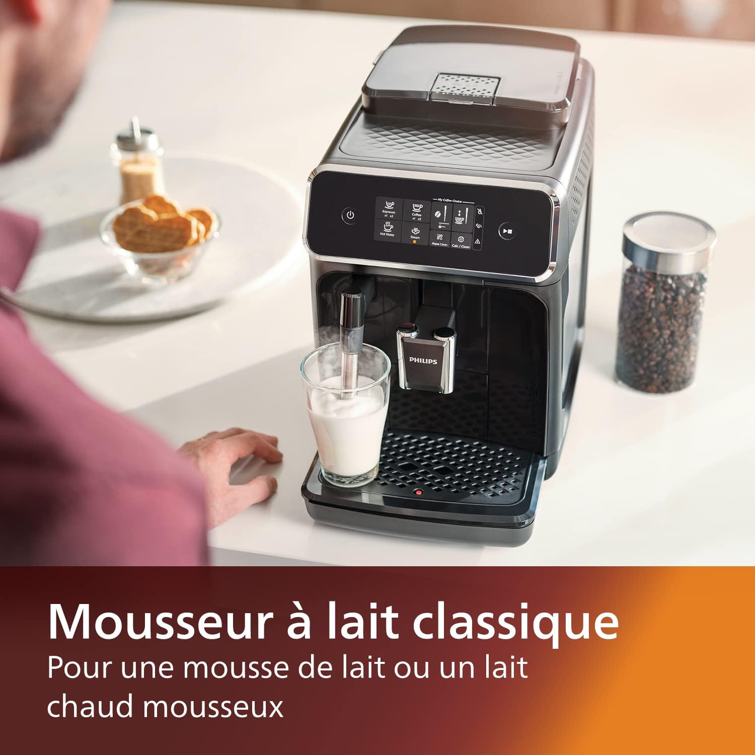 Philips Series 2200 Espresso Machine - Coffee Bean - LatteGo Milk Frother, 3 Coffee Specialties, Intuitive Touch Screen, Glossy Black (EP2231/40)
