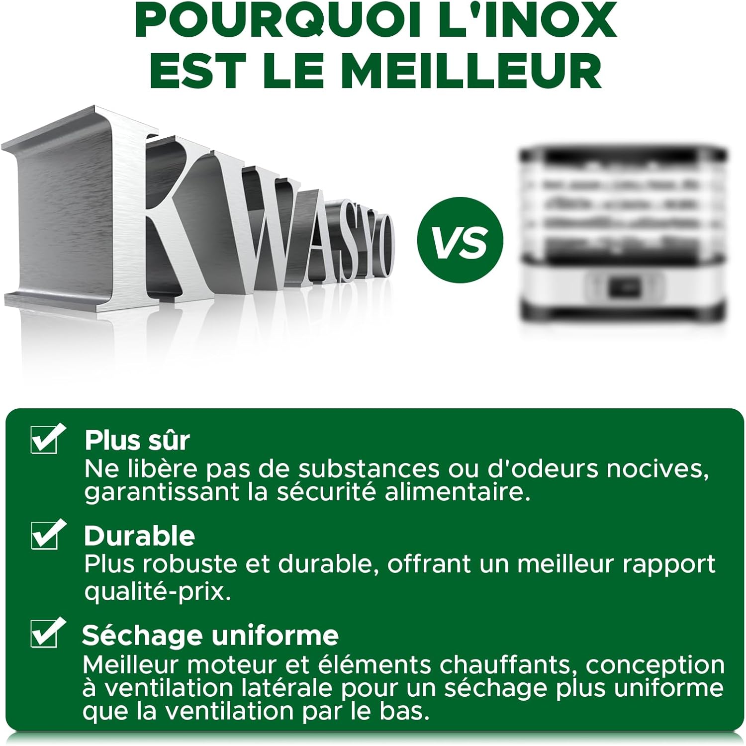 Kwasyo Food Dehydrator, 10 Trays • Desiccator with Timer (24H) • Fruit and Vegetable Dehydrator Adjustable Temperature (30 to 90°C) + 1 x Recipe Book