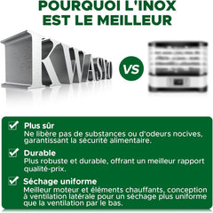 Kwasyo Food Dehydrator, 10 Trays • Desiccator with Timer (24H) • Fruit and Vegetable Dehydrator Adjustable Temperature (30 to 90°C) + 1 x Recipe Book