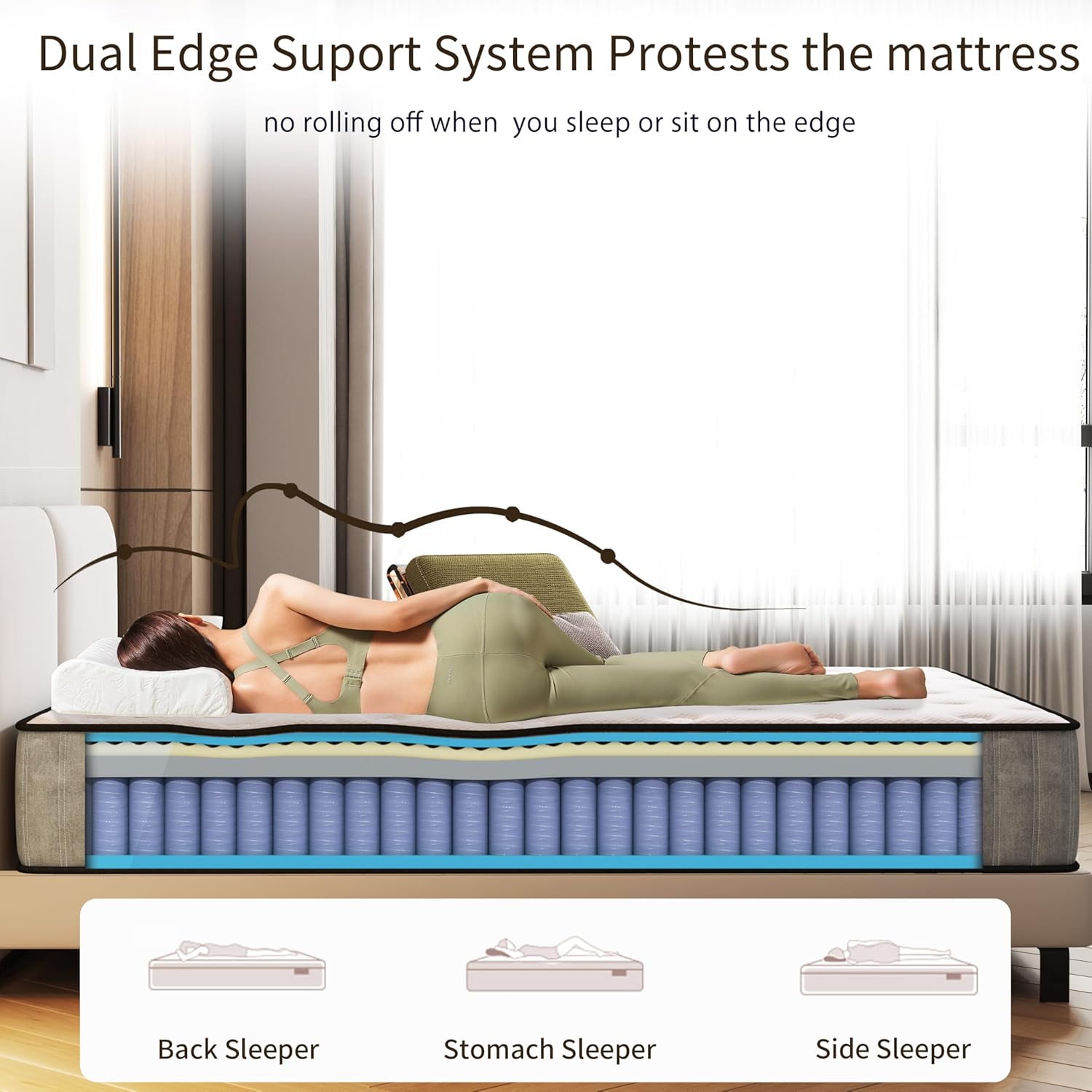 Matoresu Double Mattress 160 x 190 cm Memory Foam Height 25 cm Medium Rigid H3 Ergonomic 7 Zone Cold Foam Comfortable Breathable Fabric Cover