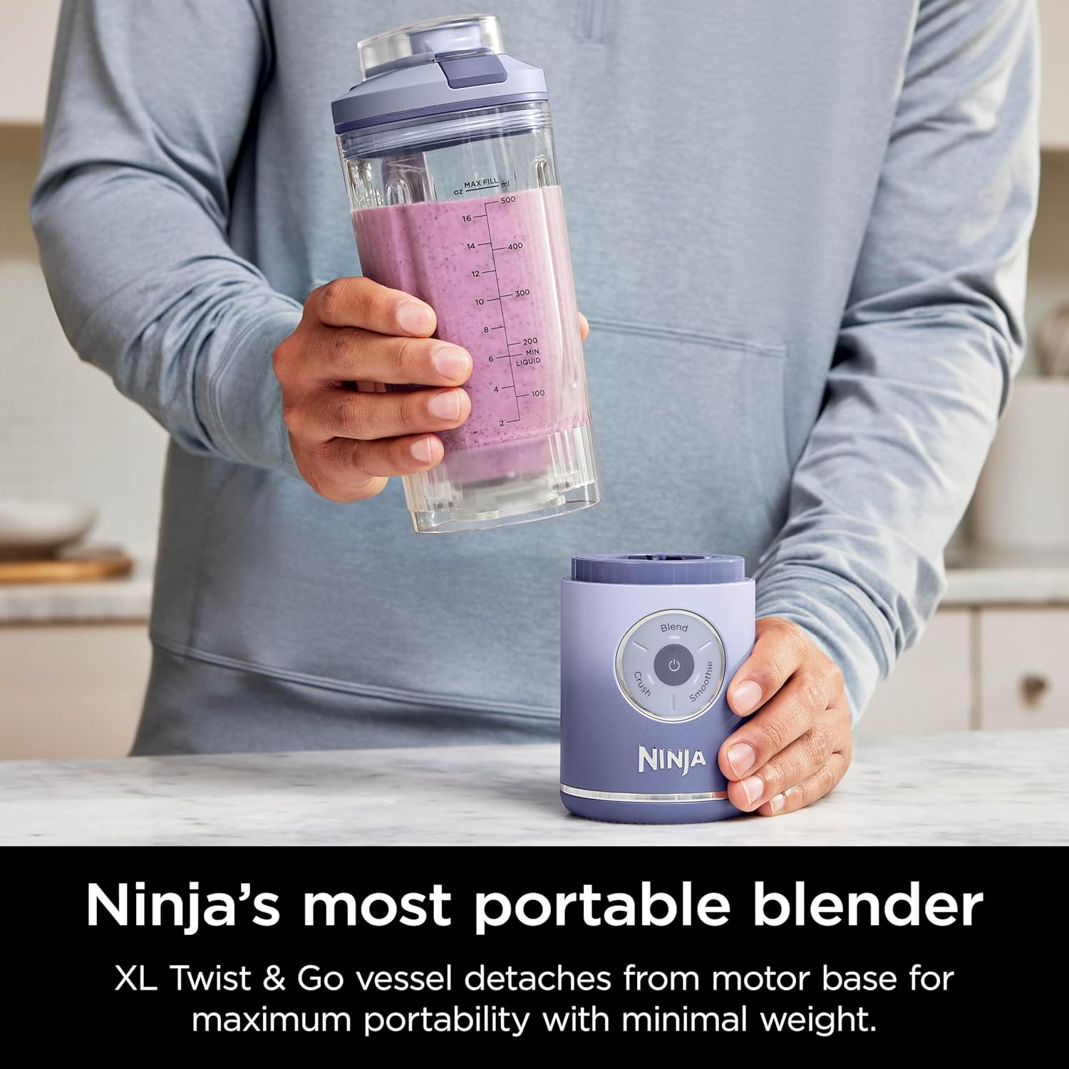 Ninja Blast Max, Portable Blender + Twist & Go, Personal Smoothie, Blend, Ice Crush, 3 Programs, Cordless, 22 oz removable Vessel, Dishwasher Safe, Leakproof, Navy, BC251NV