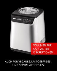 Unold Uno 48825 Sorbetière – Compresseur auto-refroidissant, entièrement automatique, 135 W, refroidissement à -35 °C, écran LCD, récipient en acier inoxydable, minuterie, compresseur