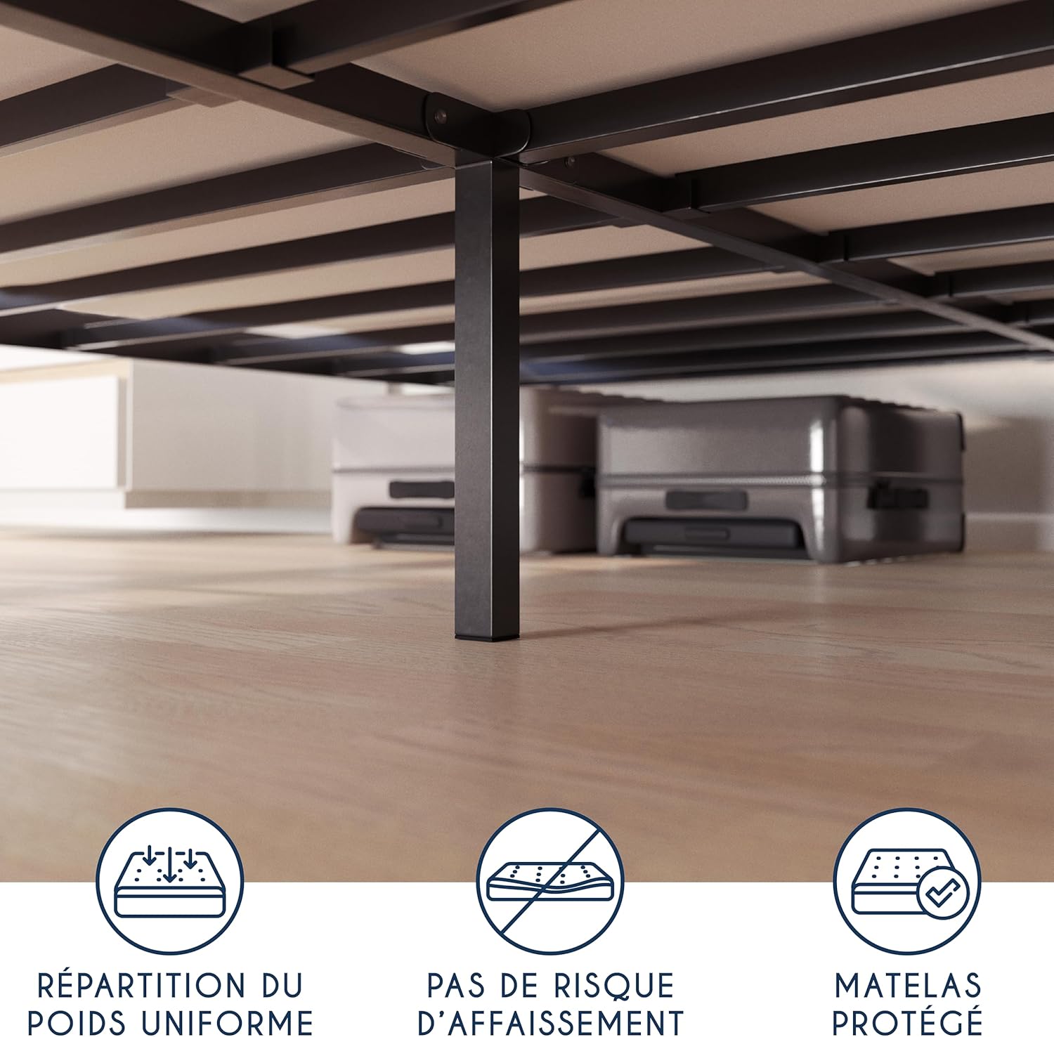 Dreamzie Cadre de Lit 160x200 avec Sommier - Sommier 160x200 avec Pieds - Hauteur de 35 cm - Structure Solide, Assemblage Facile et Espace de Rangement