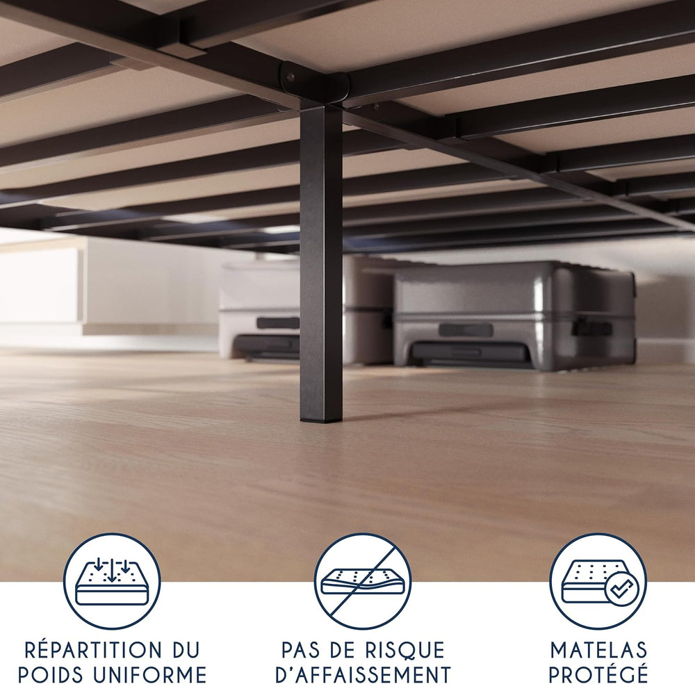 Dreamzie Cadre de Lit 160x200 avec Sommier - Sommier 160x200 avec Pieds - Hauteur de 35 cm - Structure Solide, Assemblage Facile et Espace de Rangement