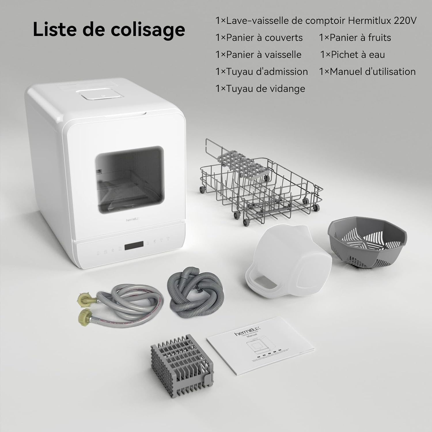 Hermitlux Mini lave-vaisselle de table, 6+1 Programmes de lavage, 5 Couverts et réservoir d'eau de 5L