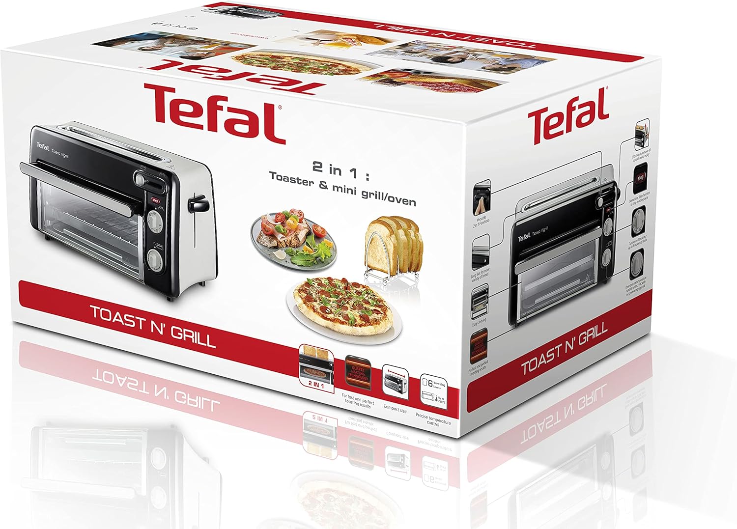 Tefal 2-in-1 Toaster & Mini Oven, Stainless Steel, Long Toaster Slot with Lid, 6 Levels of Browning, Grill Temperature up to 210°C, Toast N Grill TL600810