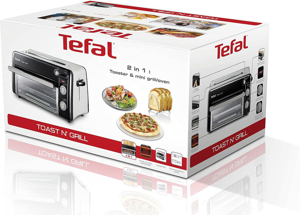 Tefal 2-in-1 Toaster & Mini Oven, Stainless Steel, Long Toaster Slot with Lid, 6 Levels of Browning, Grill Temperature up to 210°C, Toast N Grill TL600810