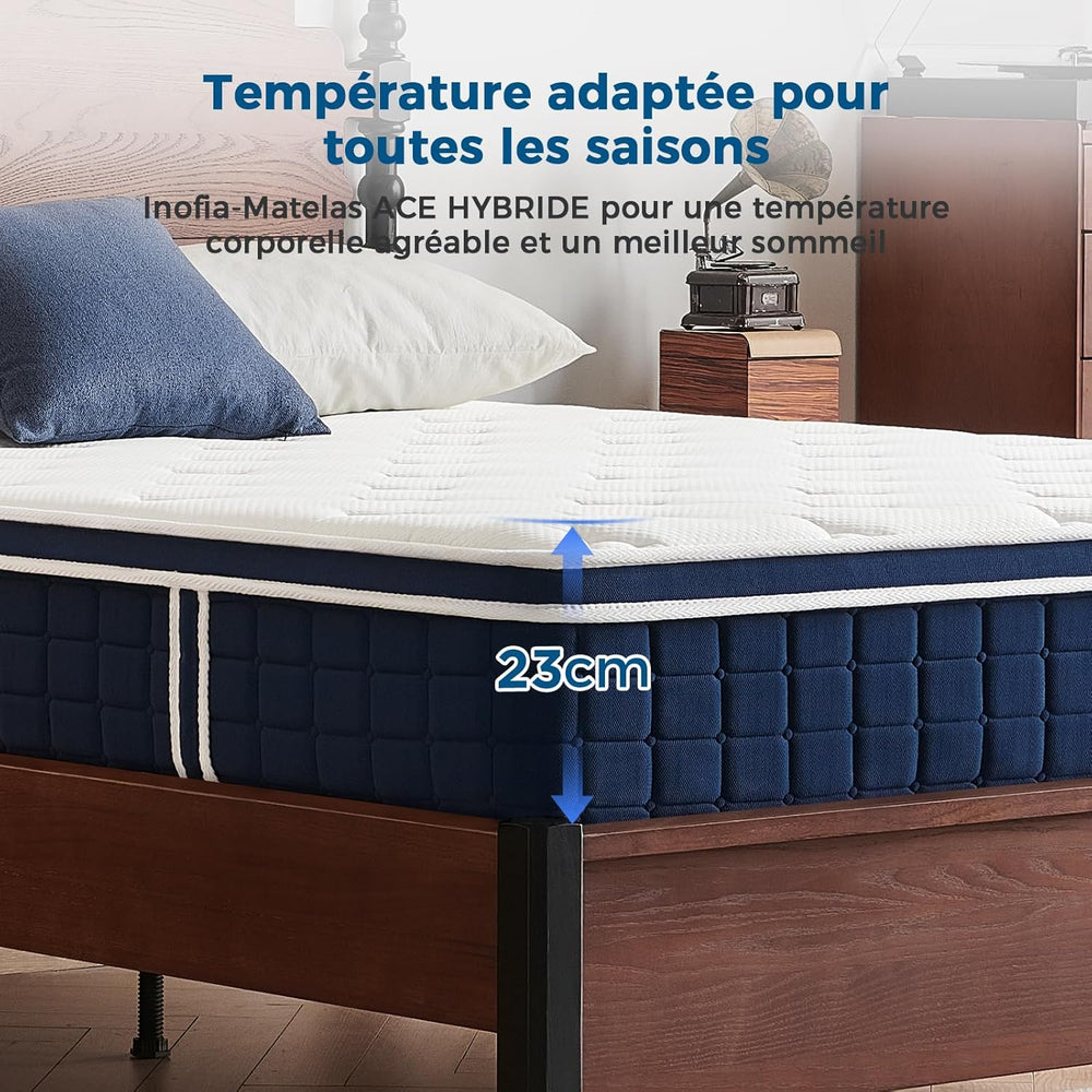 Inofia Ace Hybrid Firm Mattress 140 x 200 cm H4 Firm Mattress with Breathable Memory Foam and Independent Bagged Springs, 7 Ergonomic Zones, Extra Comfort for Adults and Children