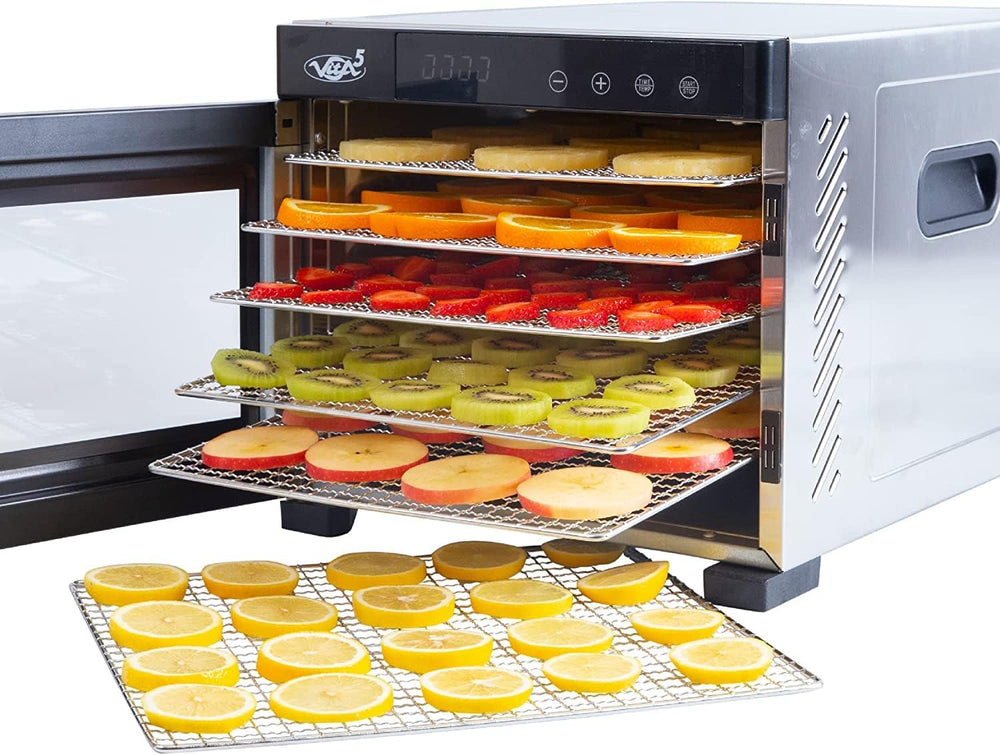Vita5 Nobel Pro6 Deshydrateur Alimentaire avec 6 Plateaux en Inox - Déshydrateur avec Minuterie 24h et Température 35-75 °C - Deshydrateur Viande, Fruits, Champignons - 650W Déshydrateur Alimentaire