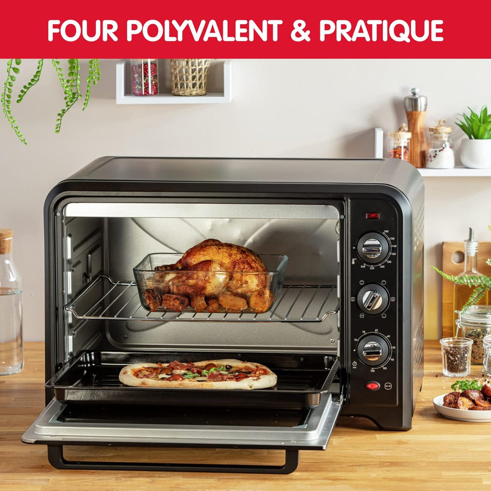 Moulinex Four électrique 39 L, 7 modes de cuisson, Chaleur tournante, Thermostat réglable jusqu’à 240° C, Tournebroche, Minuteur 120 min, Grille réversible, Optimo noir OX485810