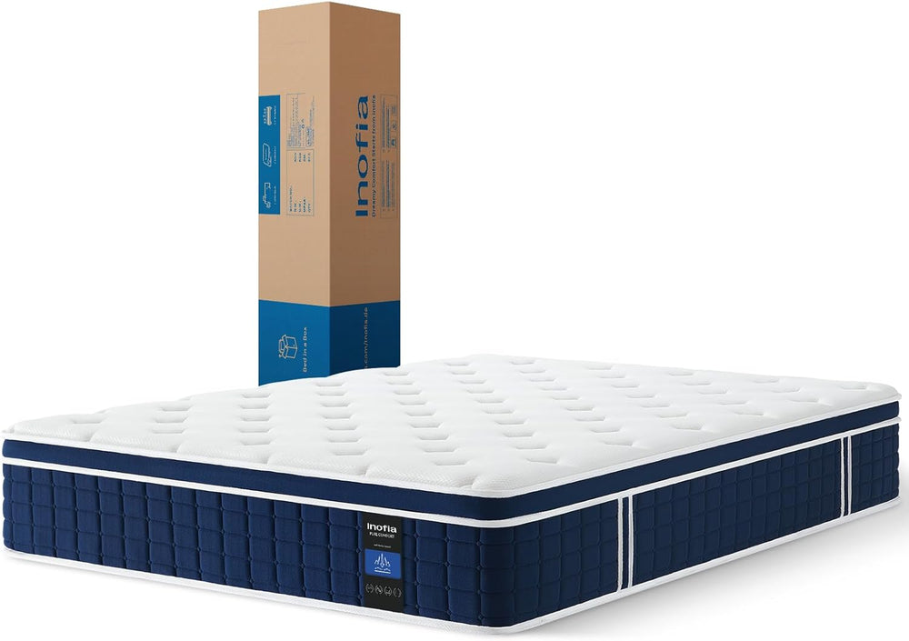 Inofia Ace Hybrid Firm Mattress 140 x 200 cm H4 Firm Mattress with Breathable Memory Foam and Independent Bagged Springs, 7 Ergonomic Zones, Extra Comfort for Adults and Children