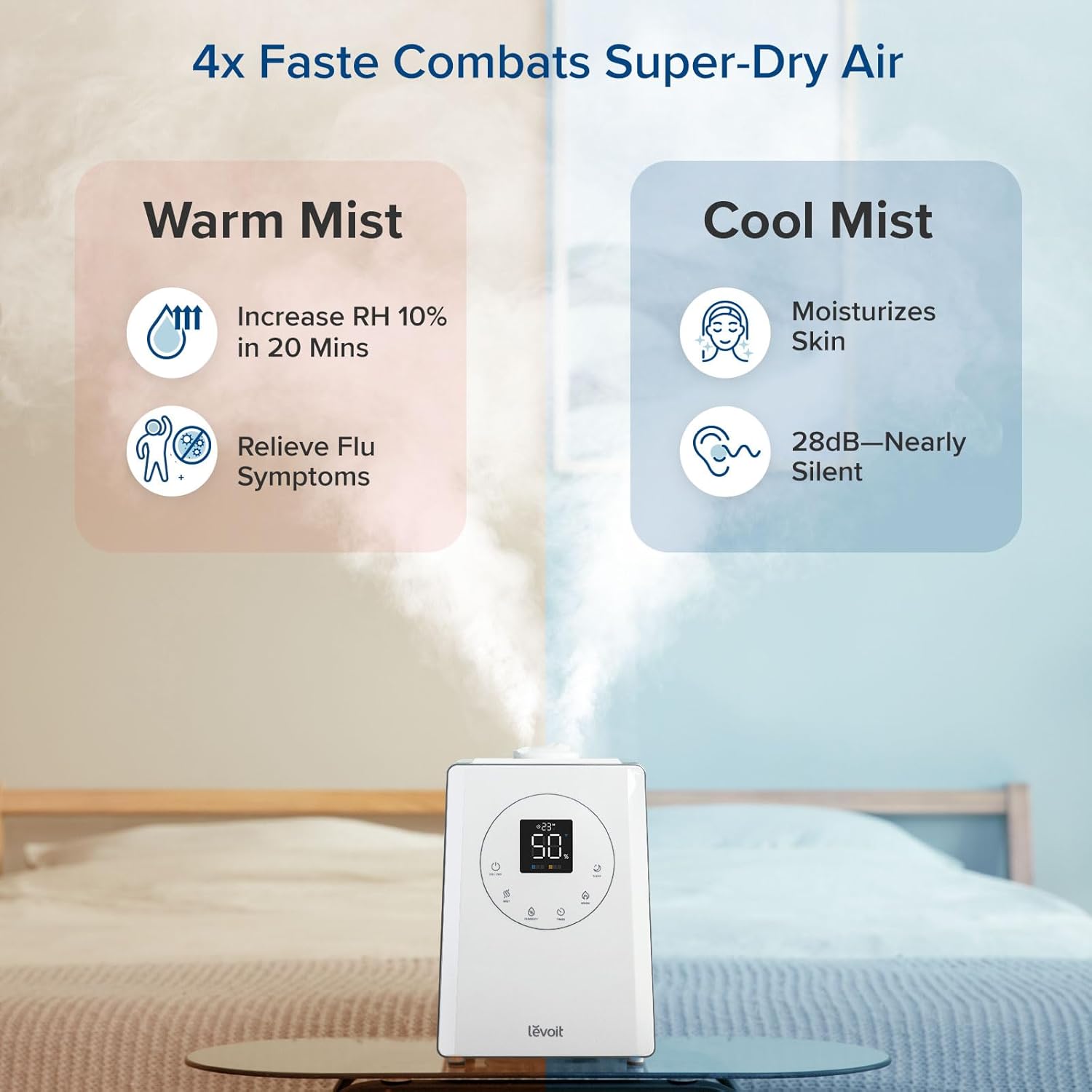 LEVOIT OasisMist 1000S (10L) Smart Humidifier for Home Large Room Bedroom, Last 100 Hours Suitable for Indoor Plant, Cover up to 600ft², Easy Top Fill, Remoter & Voice Control, Auto Mode, Quiet, White